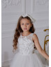 Ivory 3D Flowers Deep V Back Flower Girl Dress